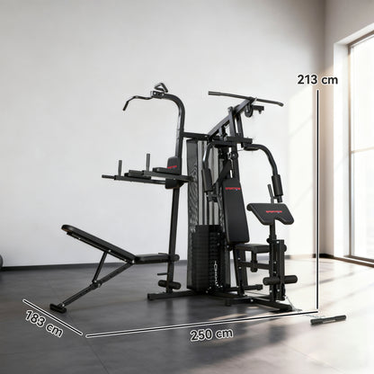 SPORTNOW All-in-One Home Gym Machine, Multifunctional Power Cage with 69 kg Weight Stack and Pulley System, Black