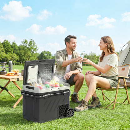 Outsunny 49L Compressor Car Fridge Freezer, Dual Zone Camping Refrigerator with App Control, Telescopic Handle, -20℃-20℃