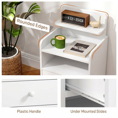 HOMCOM Bedside Cabinet, Bedside Table with Drawer and Shelf for Living Room, White