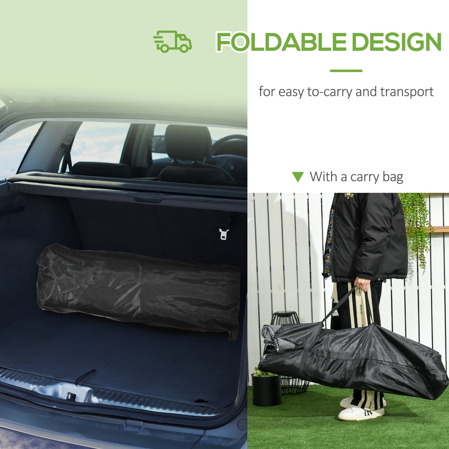 Outsunny Foldable Camp Bed, Padded Patio Camping Bed with Carry Bag, Magazine Bag and Cup Holder for Outdoor, Garden, Black