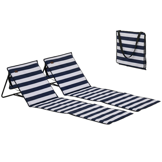 Outsunny Set of 2 Foldable Garden Beach Chair Mat, Outdoor Sun Lounger Seats with Adjustable Back, Magazine Pocket, Carry Strap