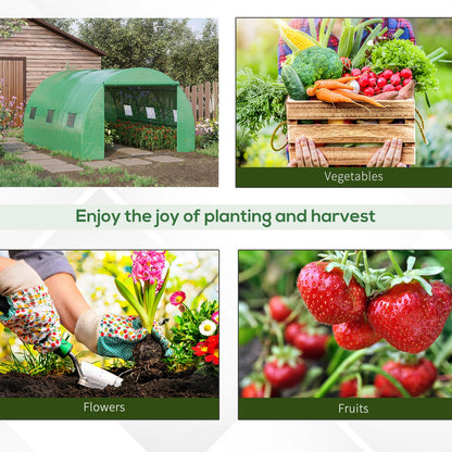 Outsunny Walk-in Polytunnel Greenhouse, Outdoor Garden Tunnel Greenhouse Tent with Zipped Roll-Up Door and 6 Mesh Windows, 4 x 3M--ChewyGames-ChewyGames