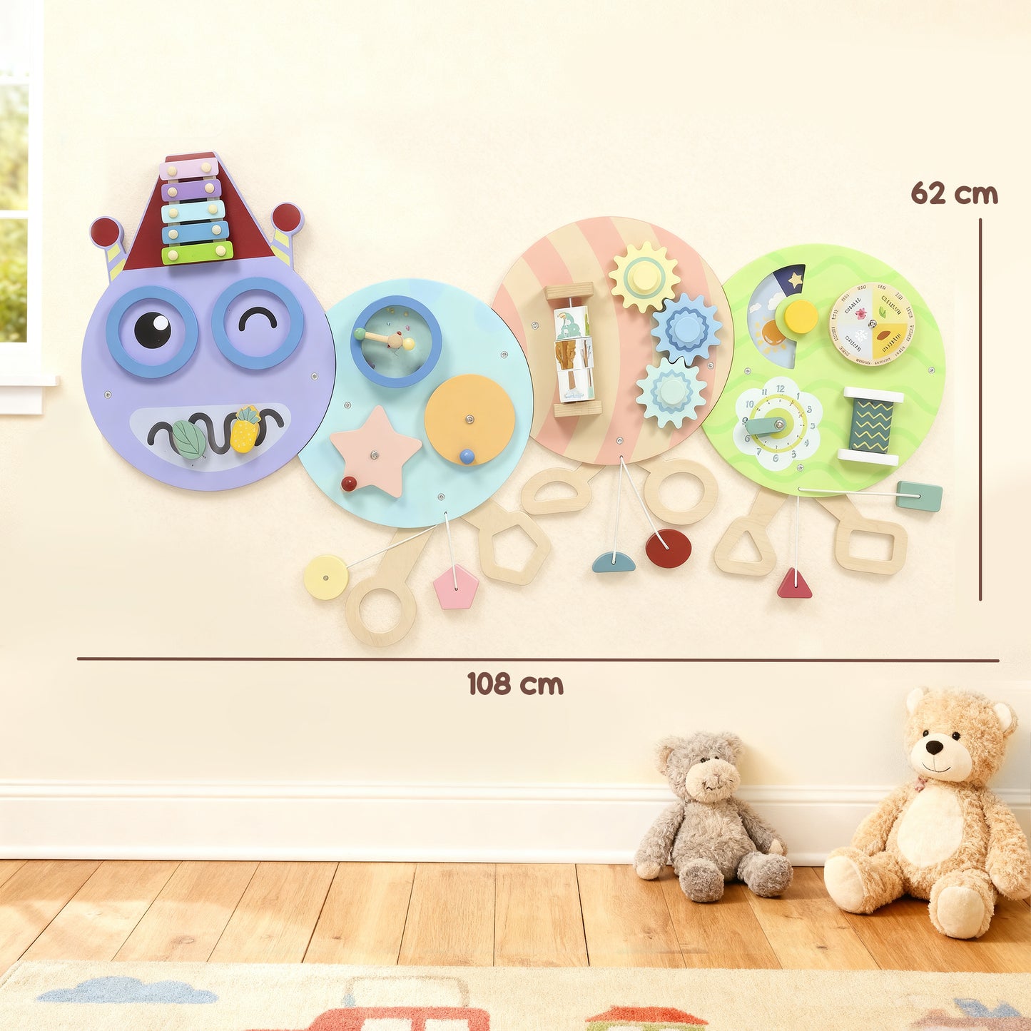 AIYAPLAY Caterpillar Busy Board with 7 Activities, for Nursery, Playroom, Home, for 3+ Years--ChewyGames-ChewyGames