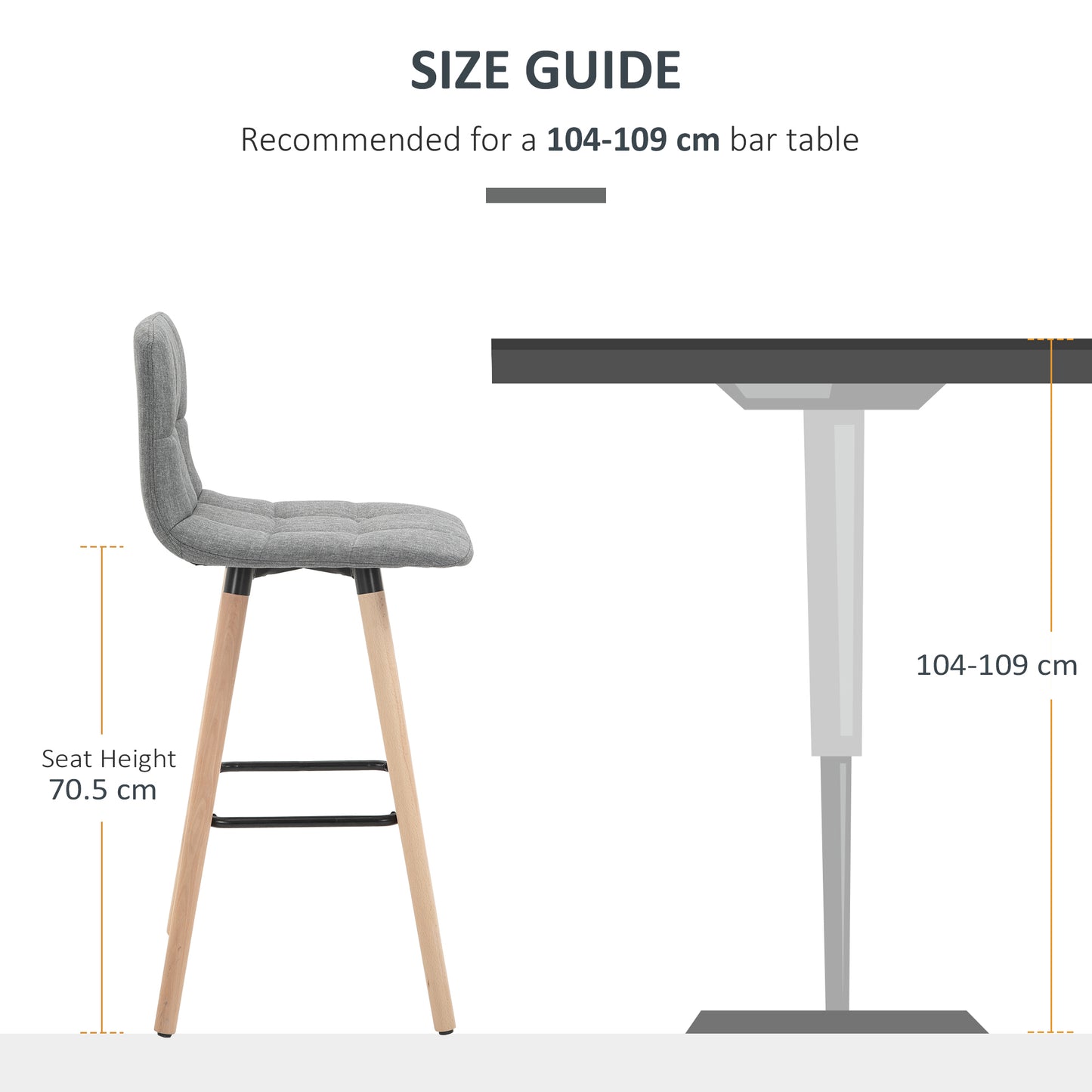 HOMCOM Breakfast Bar Stool Set of 2 Armless Button-Tufted Counter Height Bar Chairs with Wood Legs & Footrest, Grey