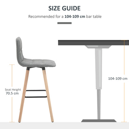 HOMCOM Breakfast Bar Stool Set of 2 Armless Button-Tufted Counter Height Bar Chairs with Wood Legs & Footrest, Grey