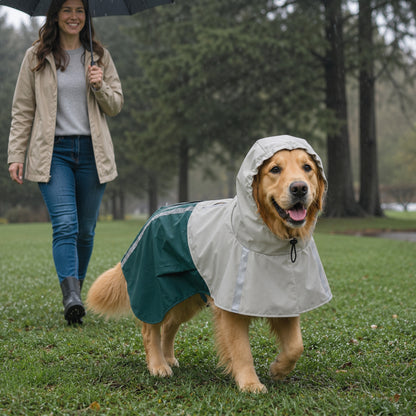 PawHut Dog Raincoat with Hood, Waterproof & Breathable Rain Jacket with Leash Hole, for Large Dogs, Green, L
