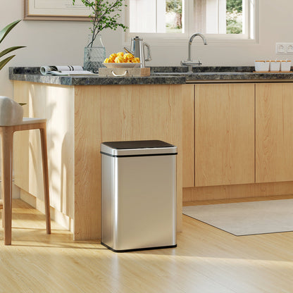 HOMCOM 40L Sensor Bin with Quiet Soft-Close Lid, Automatic Touchless Motion Sensor Kitchen Bin with Fingerprint Resistant Stainless Steel for Hygienic Gyms, Home Office Use, Silver Tone