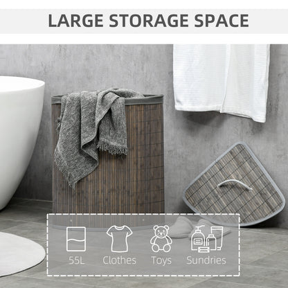 HOMCOM Bamboo Laundry Basket with Lid, 55 Litres Laundry Hamper with Removable Washable Lining,  Corner Washing Baskets, 38 x 38 x 57cm, Grey