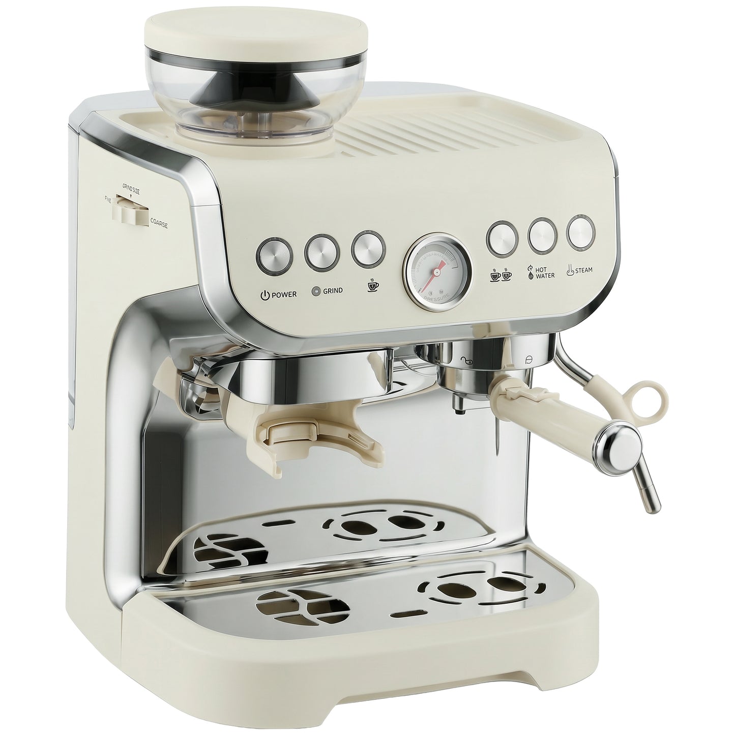 HOMCOM 15 Bar Coffee Machine, with Adjustable Grind, Steamer and Accessories - Cream White