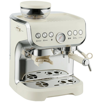 HOMCOM 15 Bar Coffee Machine, with Adjustable Grind, Steamer and Accessories - Cream White