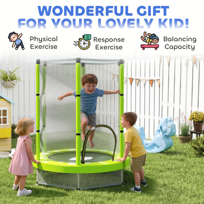 AIYAPLAY 4.6ft Toddler Trampoline w/ Safety Enclosure Net, for Indoor Outdoor Use, Ages 3-6 Years, Green