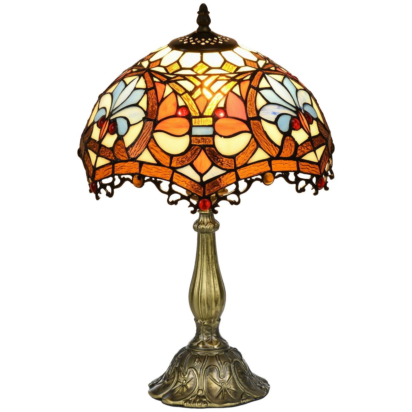 HOMCOM Stained Glass Table Lamp, Handcrafted Artisan Collectible, Suitable for Living Room and Bedside, Multi-Coloured, Ф25 x 45Hcm, Zinc Alloy.