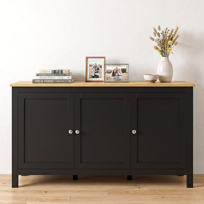 HOMCOM Sideboard, Buffet Cabinet with Doors and Adjustable Shelves for Living Room, Entryway, Black and Natural