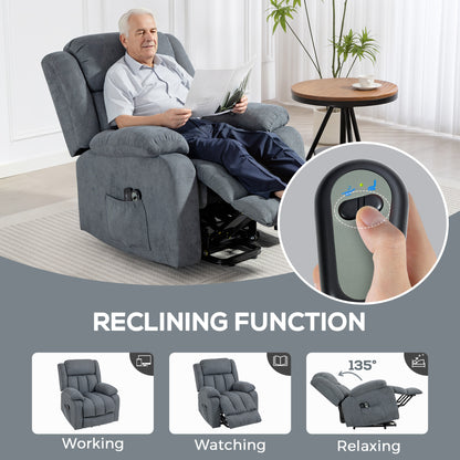 HOMCOM Power Lift Recliner Chair with Vibration Massage, Lift Chair for Elderly with Footrest, Remote, Side Pocket, Grey