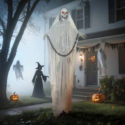 Outsunny 183 cm Life Size Halloween Animated Skeleton Grim Reaper with Glowing LED Eyes, Scary Halloween Decorations, Battery Operated, Indoor Party Props