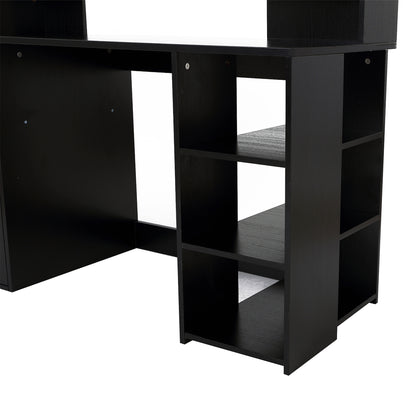 HOMCOM Computer Desk with Drawers and Storage Shelves, Office Desk Writing Table with Printer Stand, Black