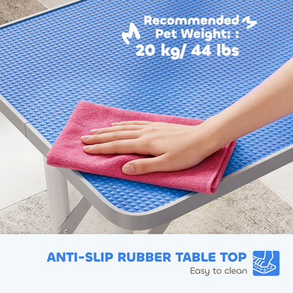 PawHut 32" Foldable Dog Grooming Table Pet Drying Beauty Table Adjustable Fixed Arm Rubber Top, Blue