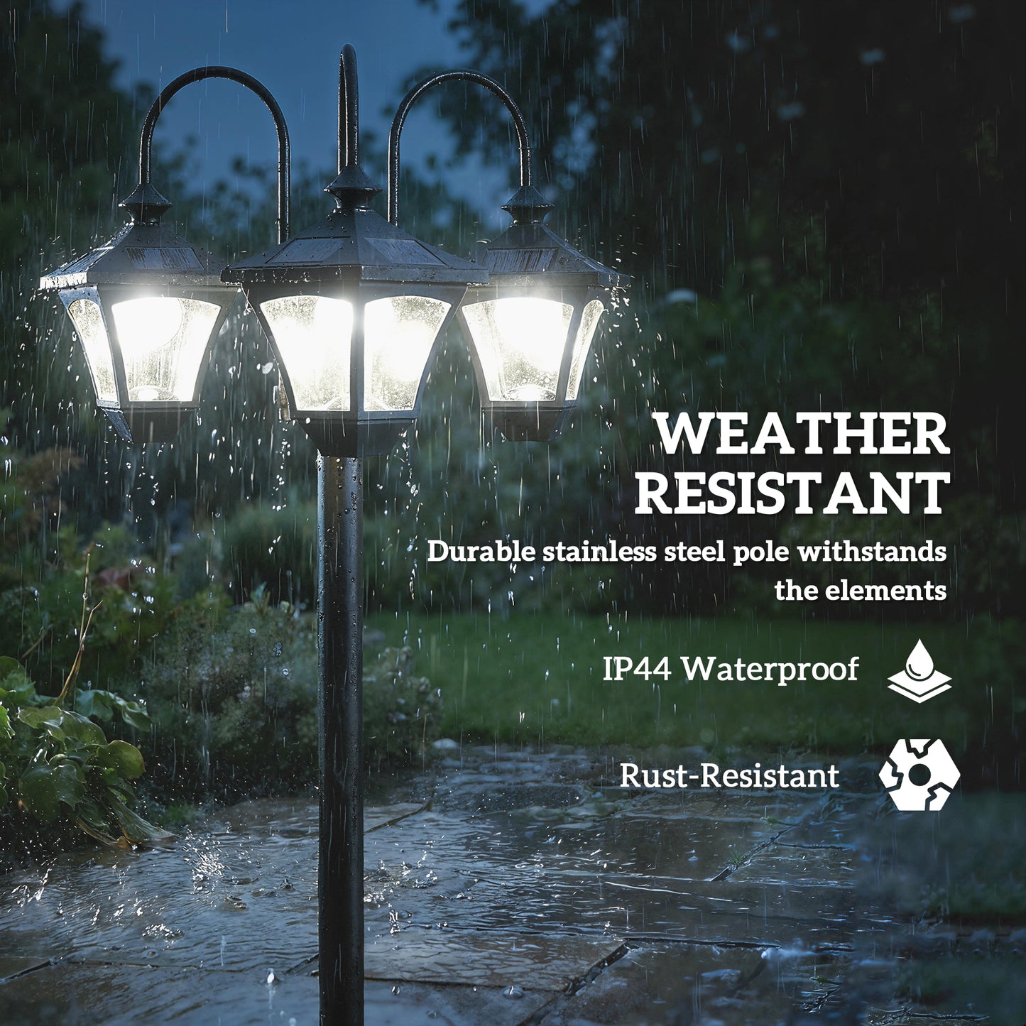 Outsunny Solar Lamp Post with Dusk-to-Dawn Sensor Street Light with 3-Head Planter 185 cm Black