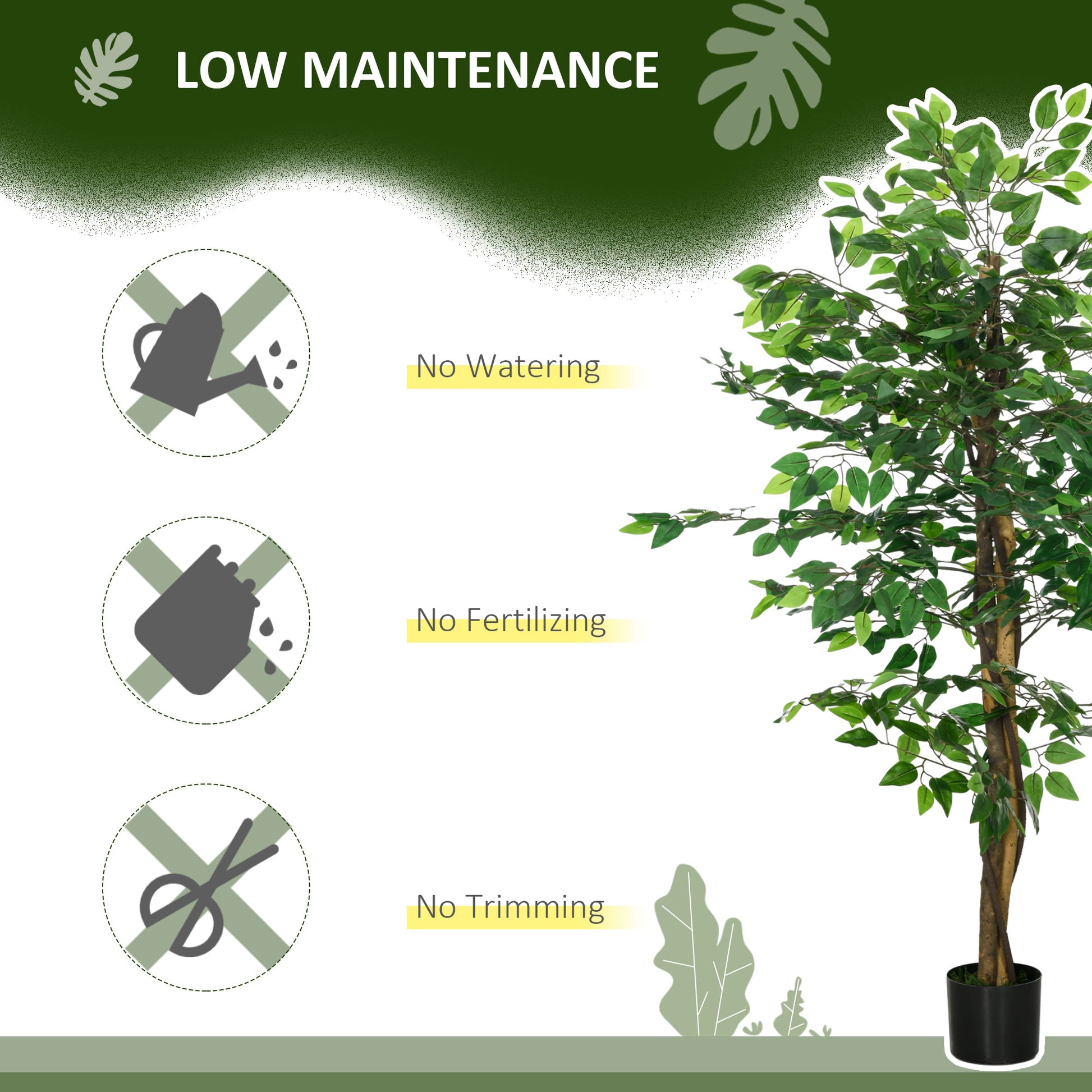 HOMCOM Artificial Ficus Tree, with Weighted Plant Pot - Green-Artificial Trees-ChewyGames-ChewyGames