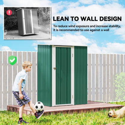 Outsunny 5ft x 3ft Garden Storage Shed, Galvanised Outdoor Metal Shed Waterproof with Sloped Roof, Lockable Door for Patio Tools, Equipment, Green