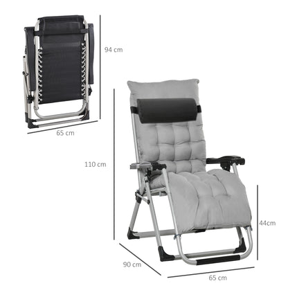 Outsunny 2pc Reclining Zero Gravity Sun Loungers ,Folding Chaise Lounge Chair with Cushions, Light Grey