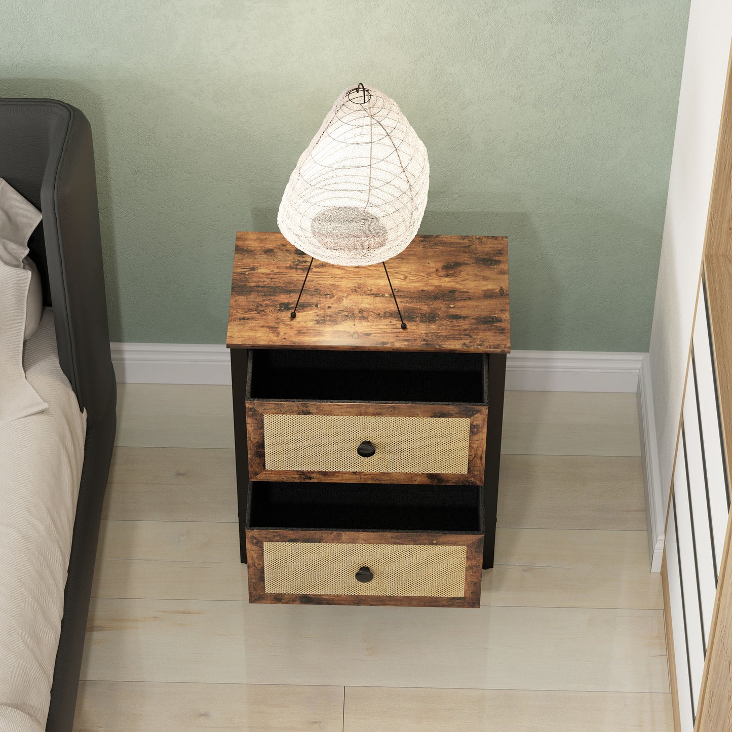 HOMCOM Industrial-Natural Bedside Table Set of 2 - Brown