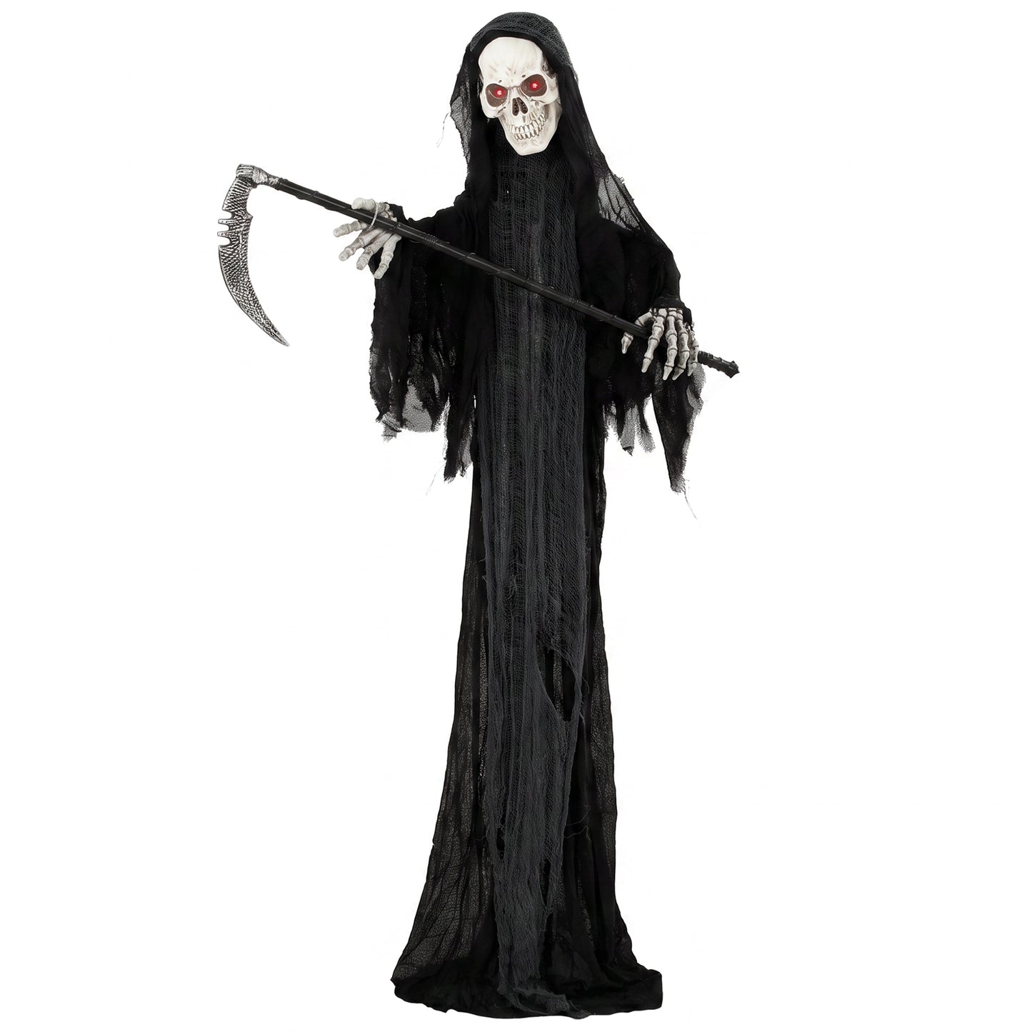 HOMCOM 183cm Life Size Animated Grim Reaper Halloween Decoration, Scary Halloween Animatronics Decor with Sound Touch Activated