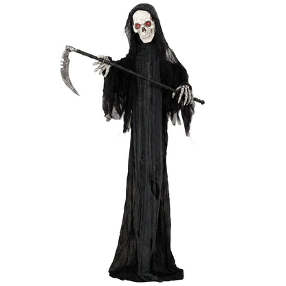 HOMCOM 183cm Life Size Animated Grim Reaper Halloween Decoration, Scary Halloween Animatronics Decor with Sound Touch Activated