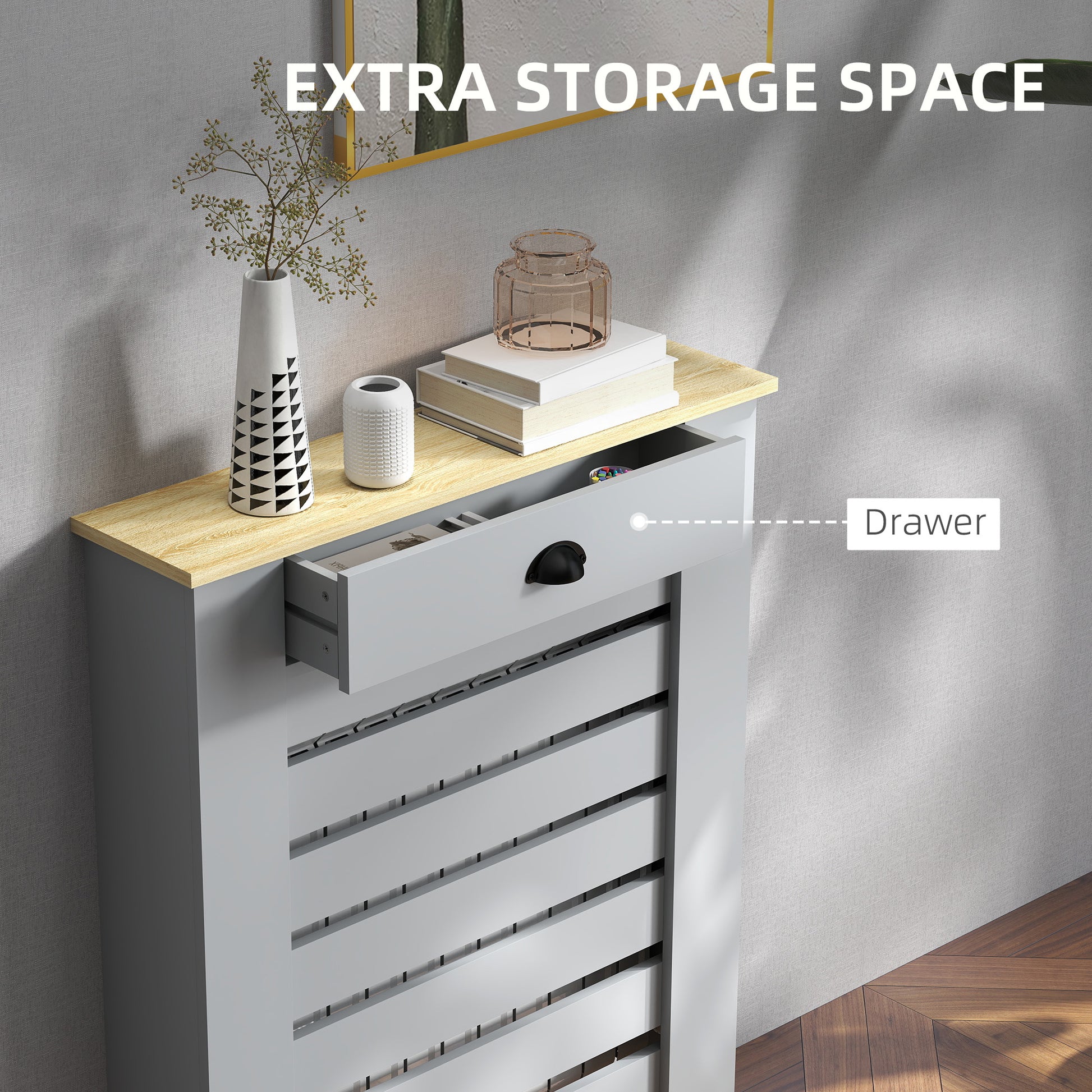 HOMCOM 95.5H x 78Wcm Radiator Cover, with Drawer - Grey--ChewyGames-ChewyGames