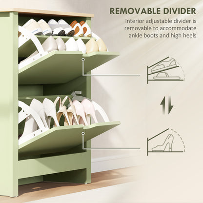 HOMCOM Slim Shoe Cabinet, Narrow Shoe Cupboard with 2 Flip Drawers, Adjustable Shelves for 12 Pairs of Shoes, Green
