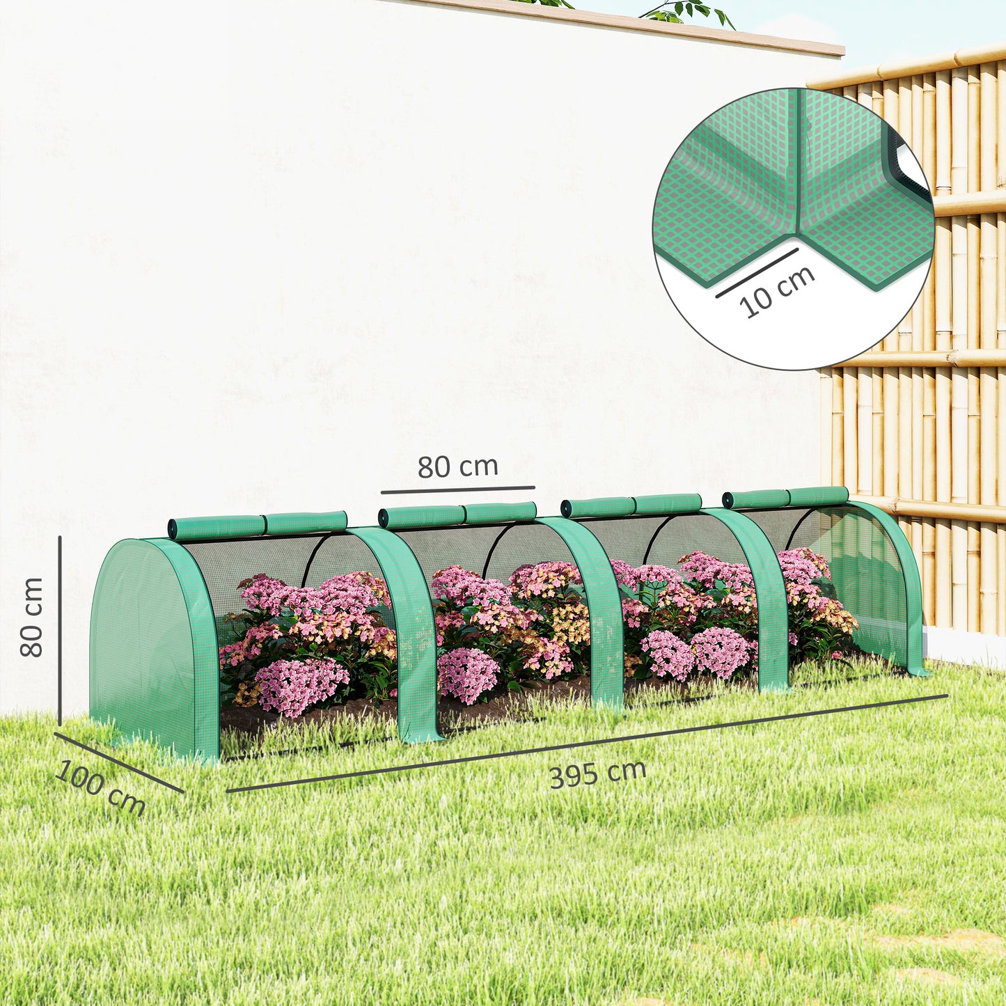 Outsunny 395  x 100 cm Low Tunnel Greenhouse - Green