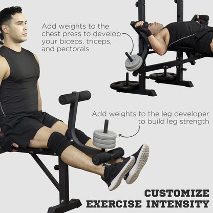HOMCOM Adjustable Weight Bench with Pulley System, Incline Bench Press Set with Squat Rack, Leg Developer, Butterfly and Weight Storage, for Home Gym Full Body Workout