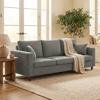 HOMCOM 3 Seater Sofa with Wide Seat, Corduroy Fabric Couch with Deep Seat, Spring Cushion, Light Grey