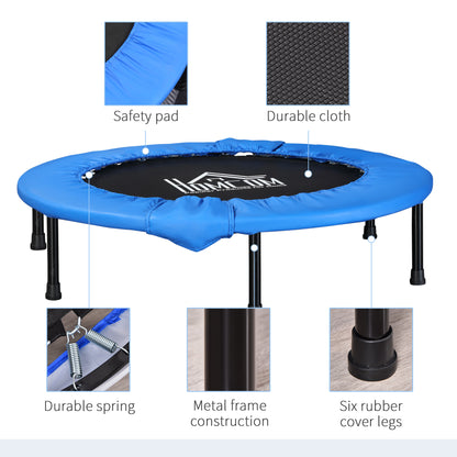 HOMCOM 38" Mini Fitness Trampoline Home Gym Yoga Exercise Rebounder Indoor Outdoor Jumper with Safety Pad, Support Up to 150 KG, Blue and Black
