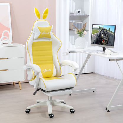 Vinsetto Gaming Chair, Ergonomic Reclining Computer Chair with Headrest, Lumbar Support and Ears for Girls & Adults, Yellow