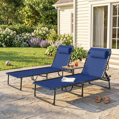 Outsunny Set of Two Folding Sun Loungers, with Four-Position Backs - Blue