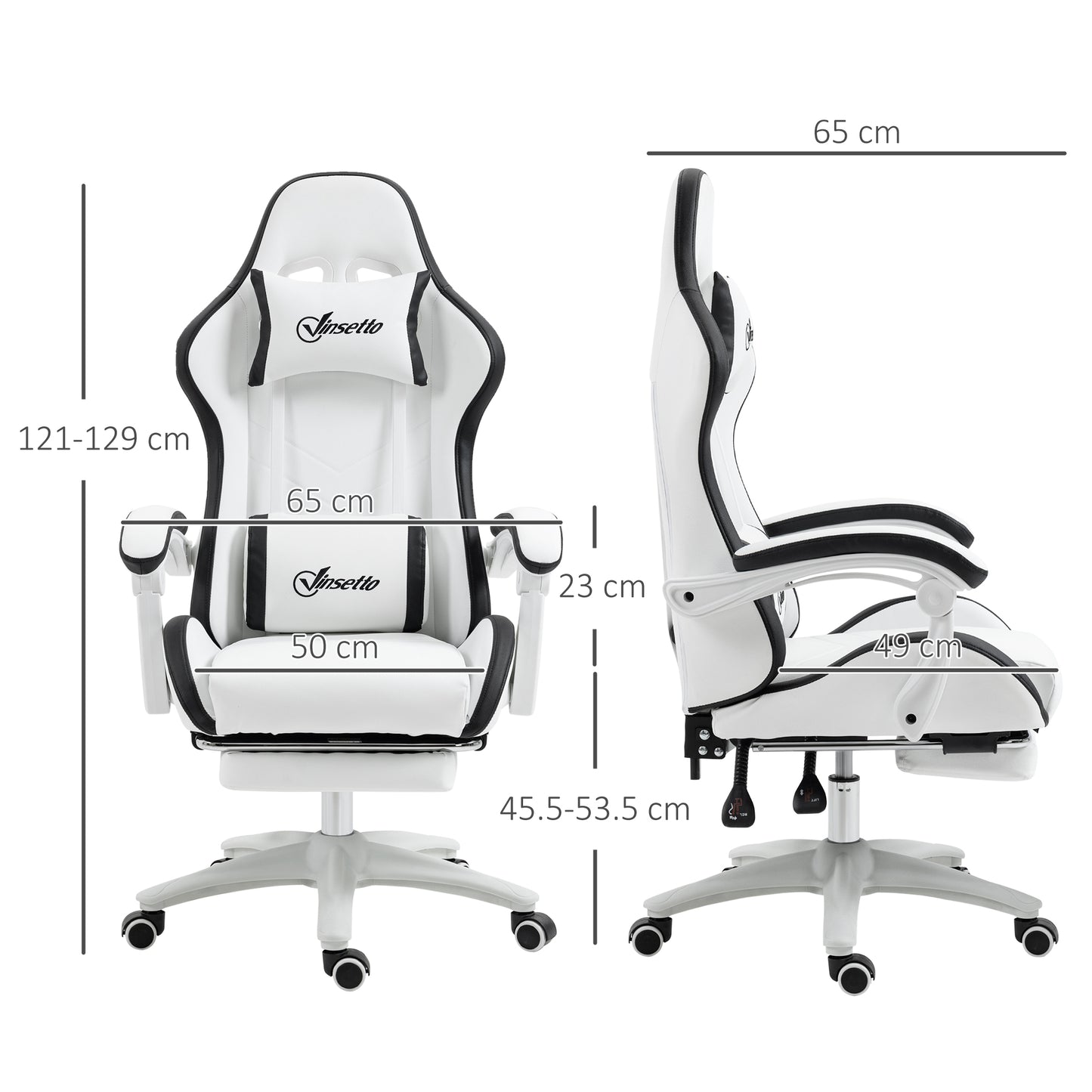 Vinsetto Ergonomic Computer Gaming Chair, PU Leather Office Desk Chair with Footrest, Swivel Wheels, 135° Reclining Back, Lumbar Support, Headrest for Home, White and Black