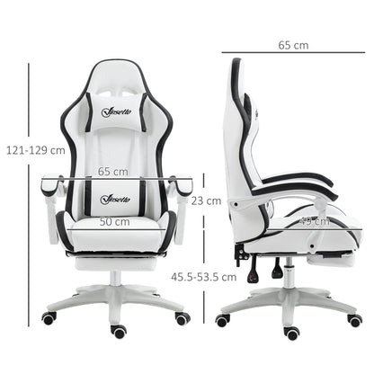 Vinsetto Ergonomic Computer Gaming Chair, PU Leather Office Desk Chair with Footrest, Swivel Wheels, 135° Reclining Back, Lumbar Support, Headrest for Home, White and Black