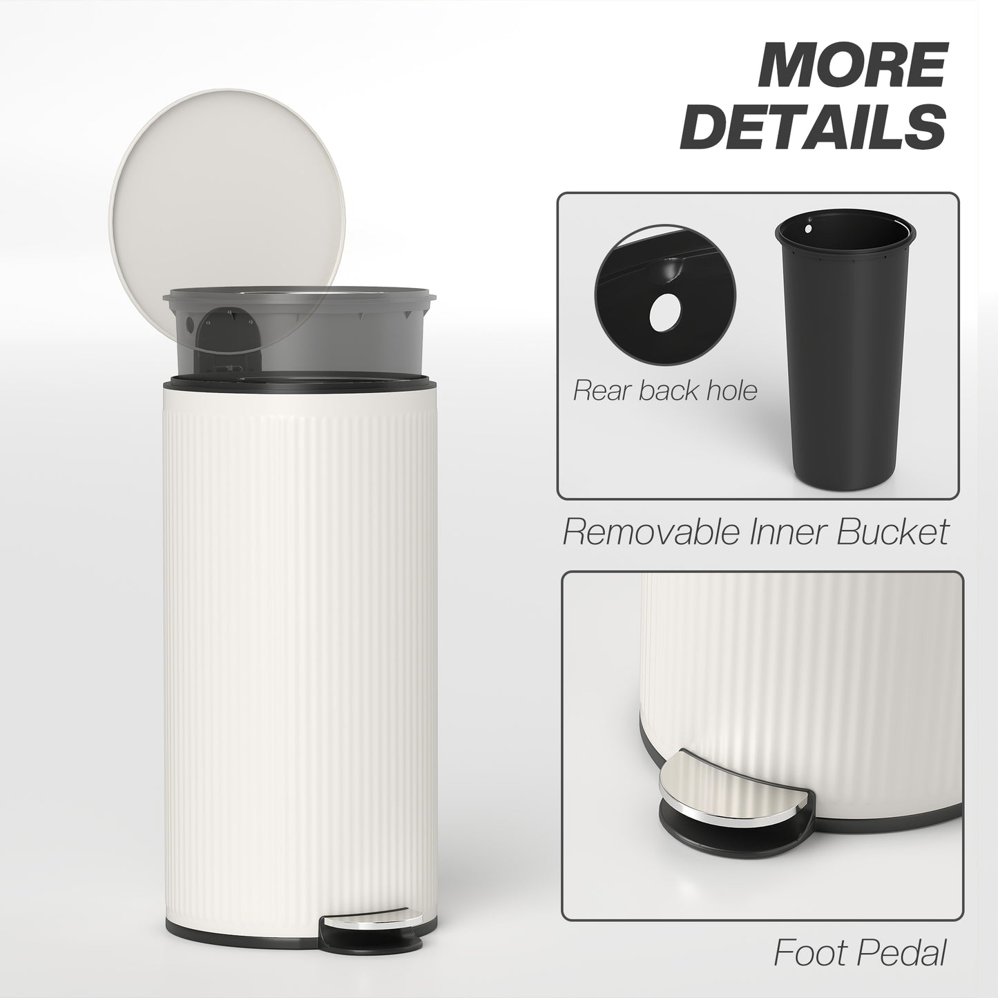 HOMCOM Kitchen Bin, 30 Litre Pedal Rubbish Bin with Removable Bucket, Cream--ChewyGames-ChewyGames