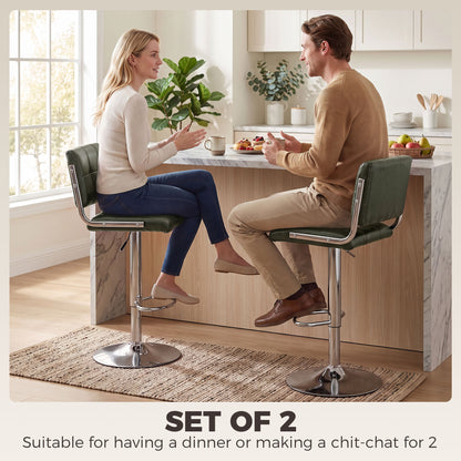 HOMCOM Bar Stools Modern PU Leather Adjustable Breakfast Bar Stools Backrest Set of 2 Green