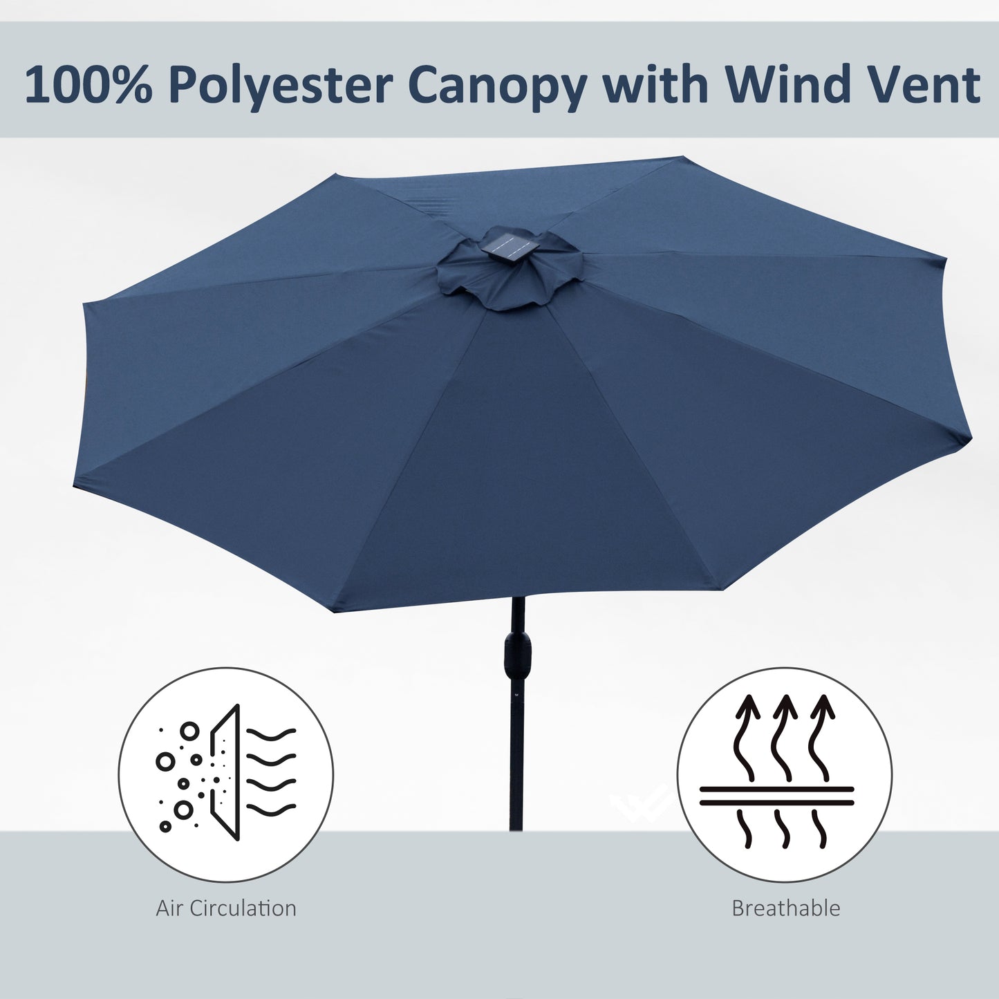 Outsunny 2.7m Garden Parasol Sun Umbrella w/ LED Solar Light Angled Canopy Blue