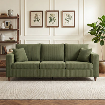 HOMCOM 3 Seater Sofa with Wide Seat, Corduroy Fabric Couch with Deep Seat, Spring Cushion, Green