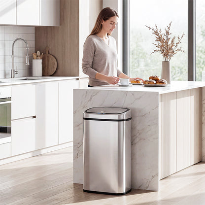 HOMCOM 68L Automatic Sensor Bin, Touchless Stainless Steel Kitchen Rubbish Bin, Hands-Free Infrared Waste Dustbin, Motion Trash Can with Manual Button for Home Office, Silver