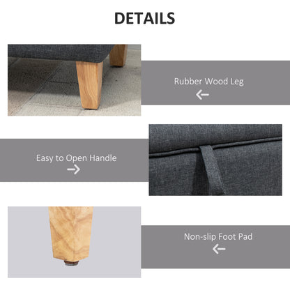 HOMCOM 30L Linen Storage Ottoman Padded Footstool with Rubberwood Legs for Storage Box, Bed End, Shoe Bench, Seating, Dark Grey