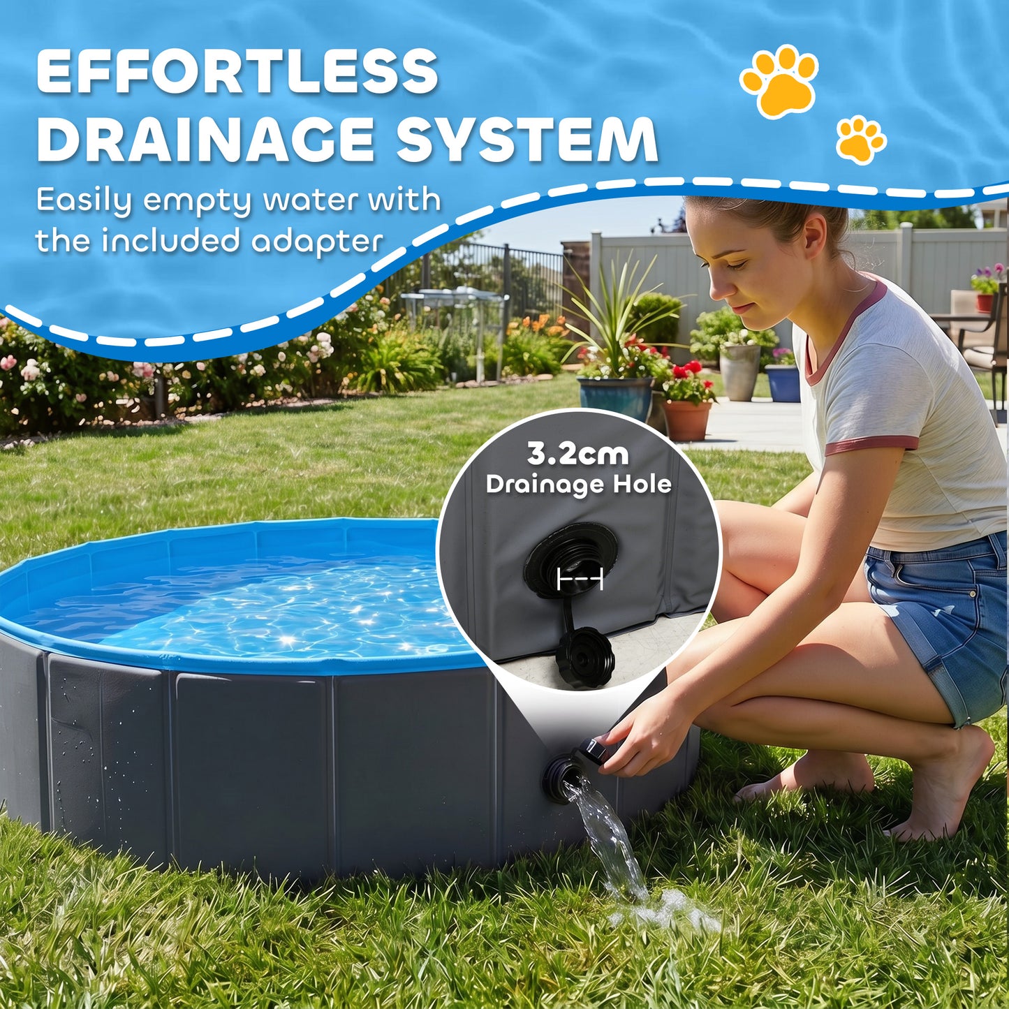 PawHut Foldable Dog Pool for Puppies and Ducks Dog Paddling Pool Bath Tub, Dark Grey, 80 x 20 cm