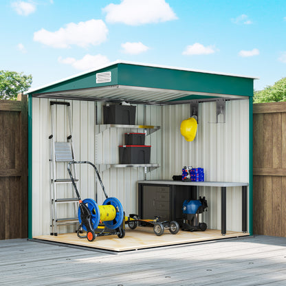 Outsunny 7 x 5ft Galvanised Metal Shed with Sliding Door and Water-Resistant Roof - Green