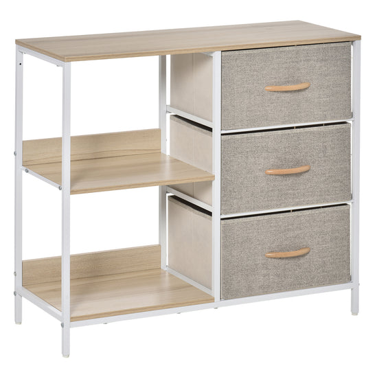 HOMCOM Chest of Drawers Storage  Dresser Cabinet Organizer with 3 Fabric Drawers and 2 Display Shelves for Living Room, Bedroom, Hallway, Beige