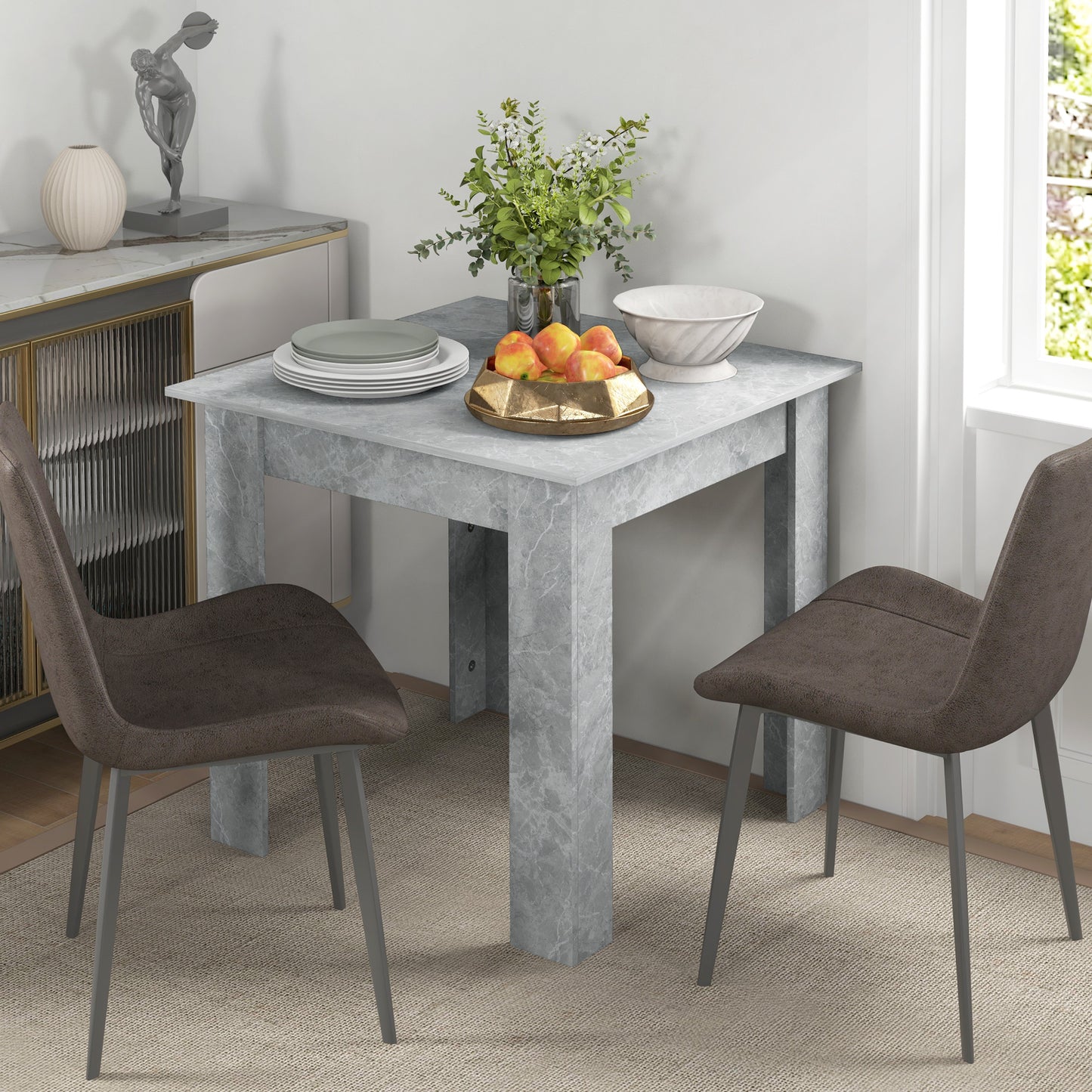 HOMCOM Square Dining Table, Modern Small Dining Table with Faux Cement Effect, Space Saving, Non-slip Foot Pads, Cement Grey