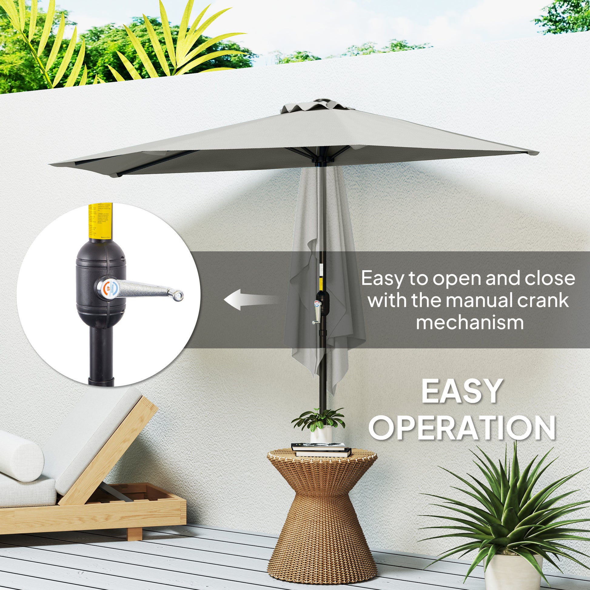 Outsunny Half Round Parasol Umbrella - Light Grey--ChewyGames-ChewyGames