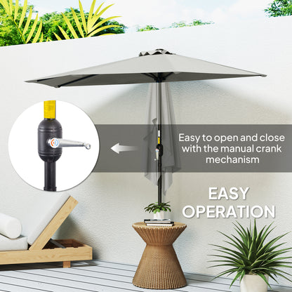 Outsunny Half Round Parasol Umbrella - Light Grey--ChewyGames-ChewyGames